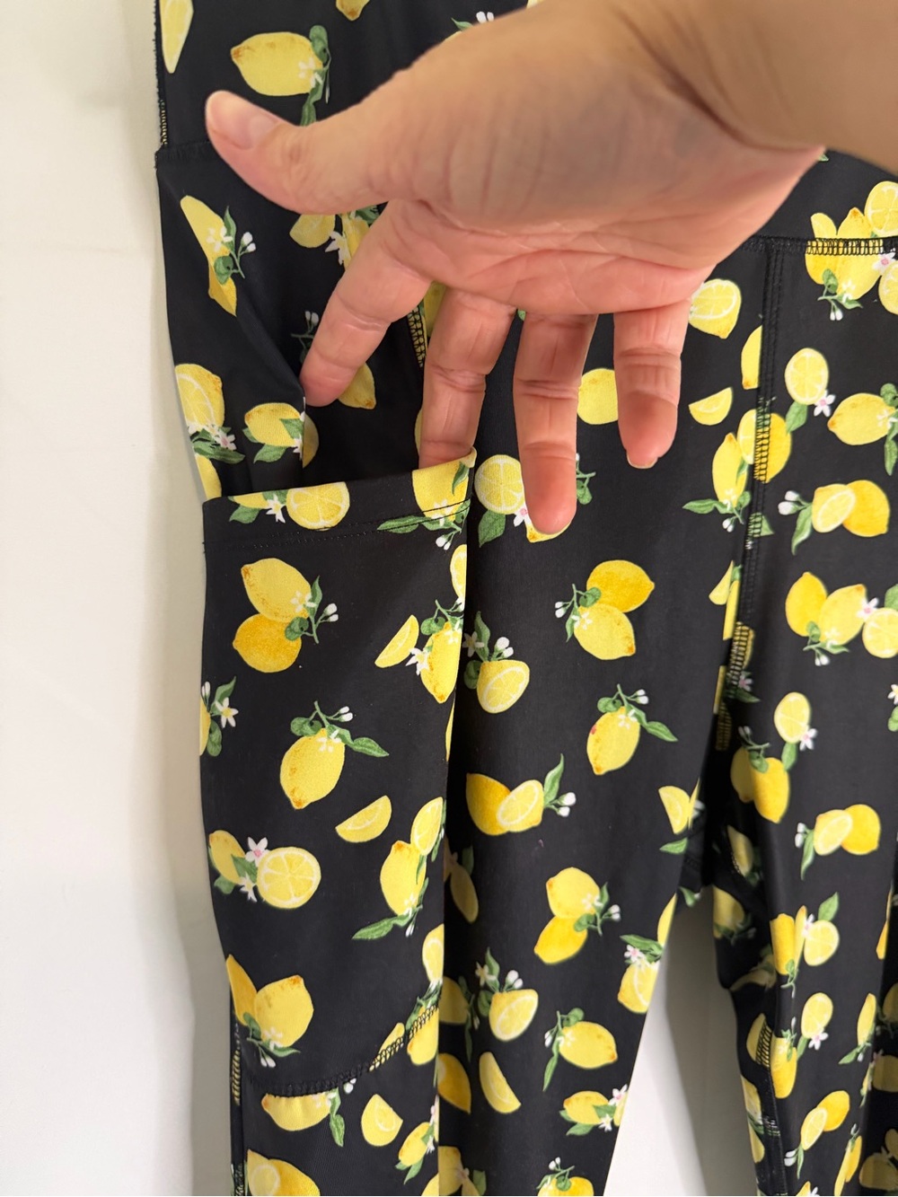 3/$20 Live Well Lifestyle Black Cropped Leggings with Yellow Lemon Print - Picture 5 of 5